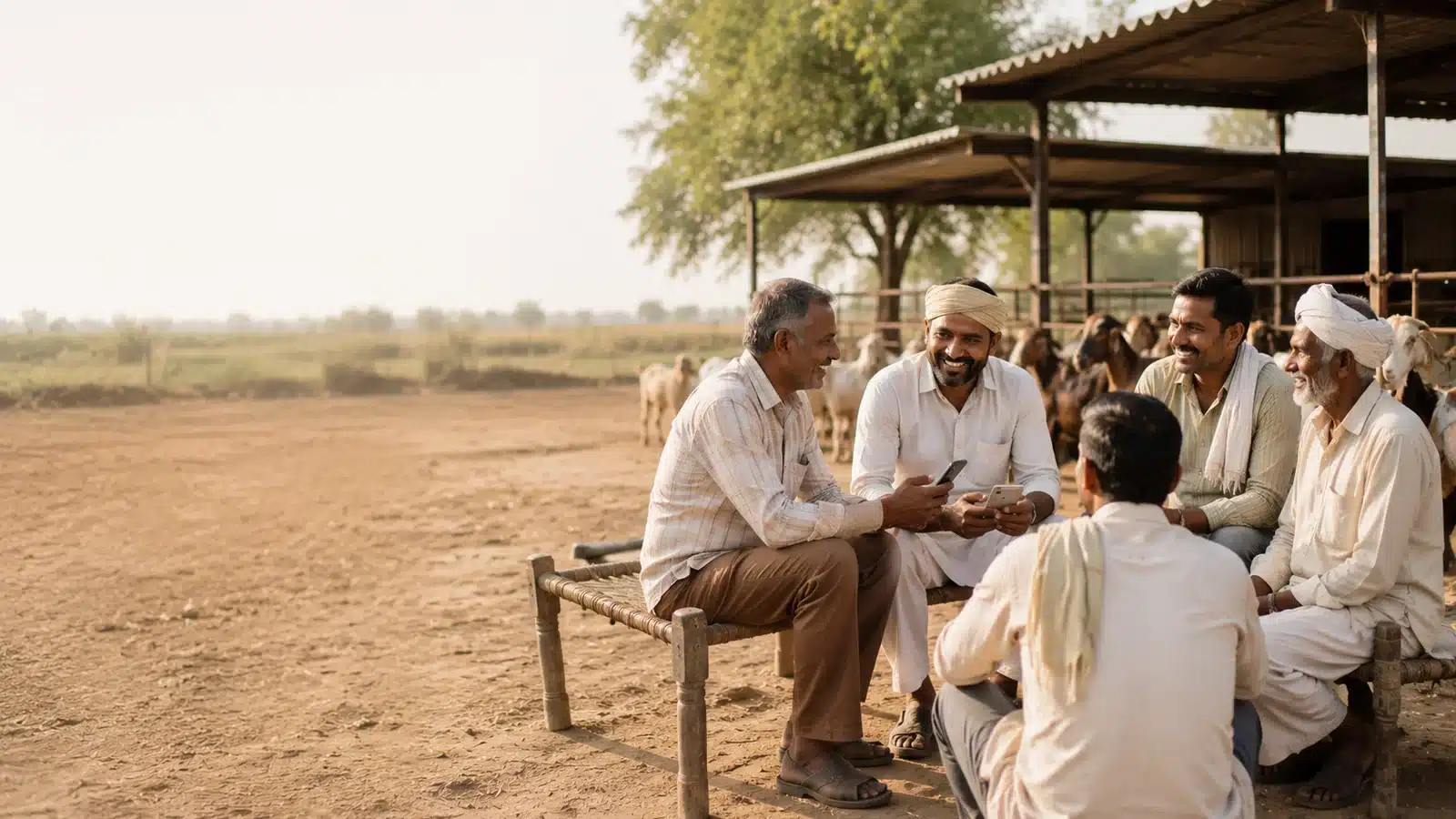Indian goat farmers talking together