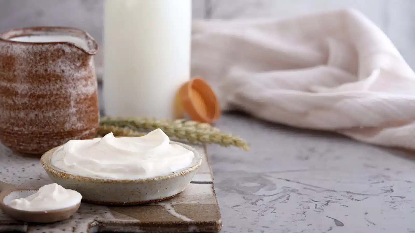 Fresh goat milk yogurt in a bowl