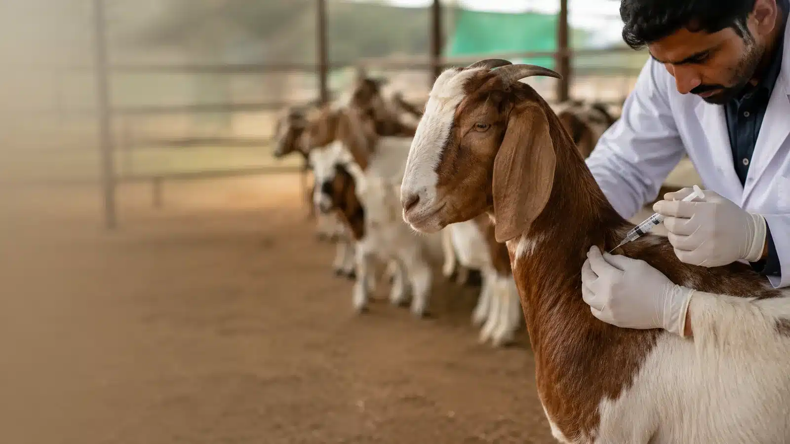 Veterinarian vaccinating a goat